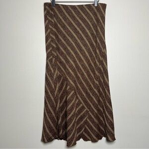 VTG‎ 90s Women Midi Skirt Large Brown Academia Pull On Chevron Stripe A-Line